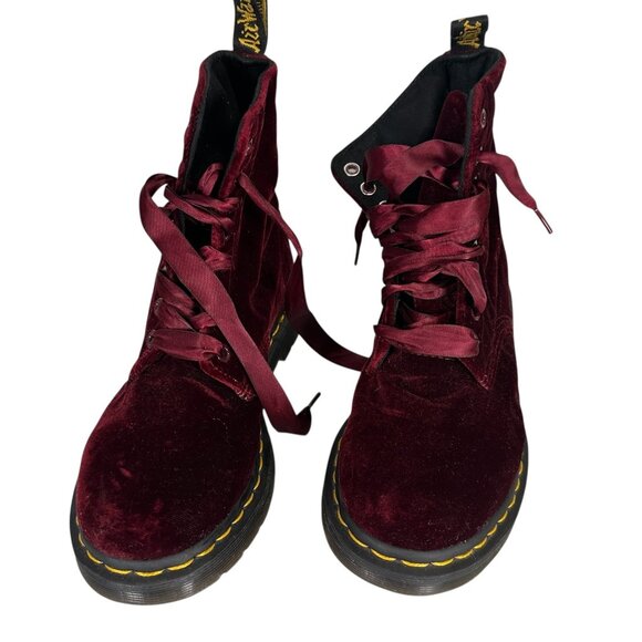 DR. MARTENS 1460 PASCAL VELVET SZ US 6 UK 4 EU 37 RED BURGUNDY BOOTS - Picture 15 of 16